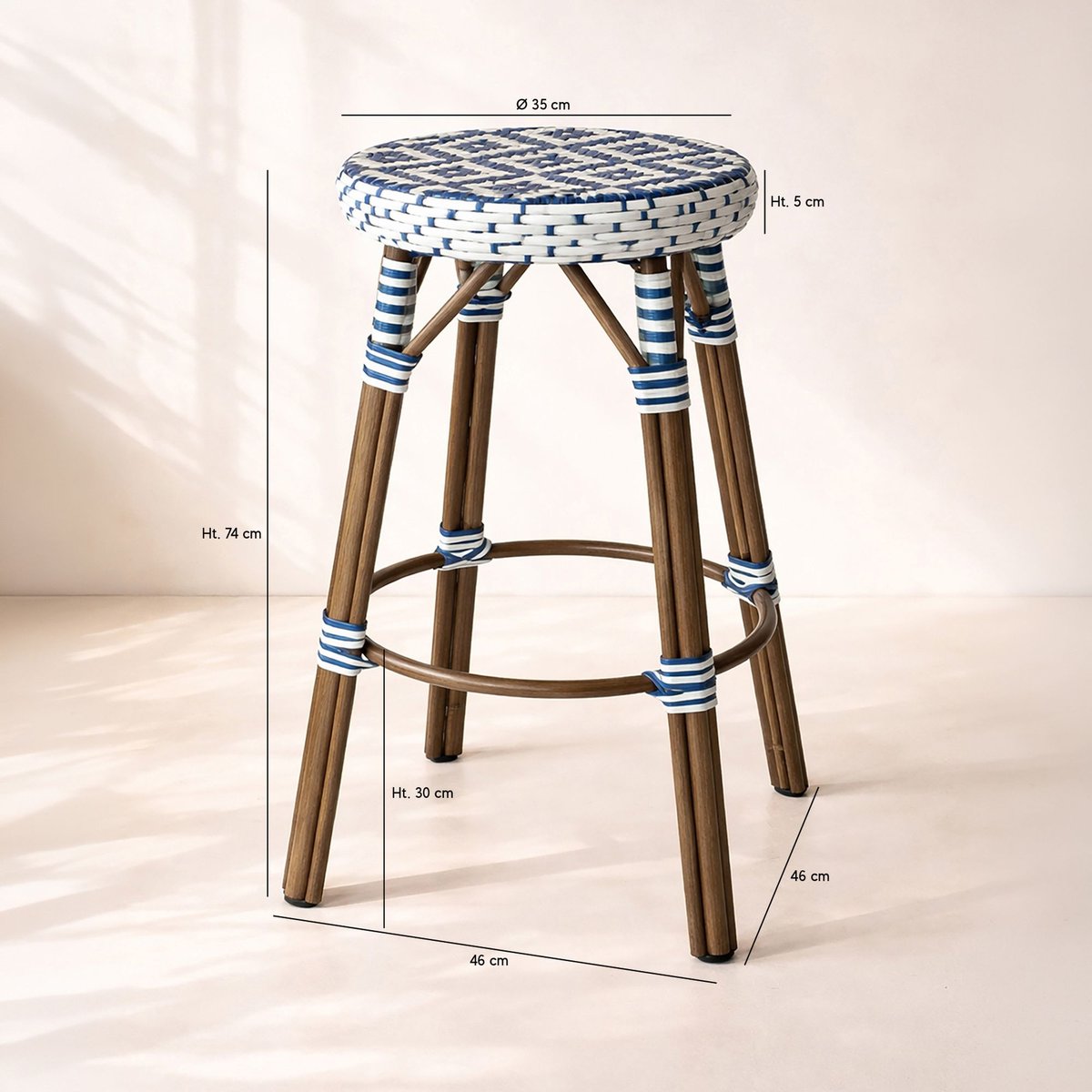 Tabouret de bar effet rotin naturel, SCALA bleu, NOW'S HOME