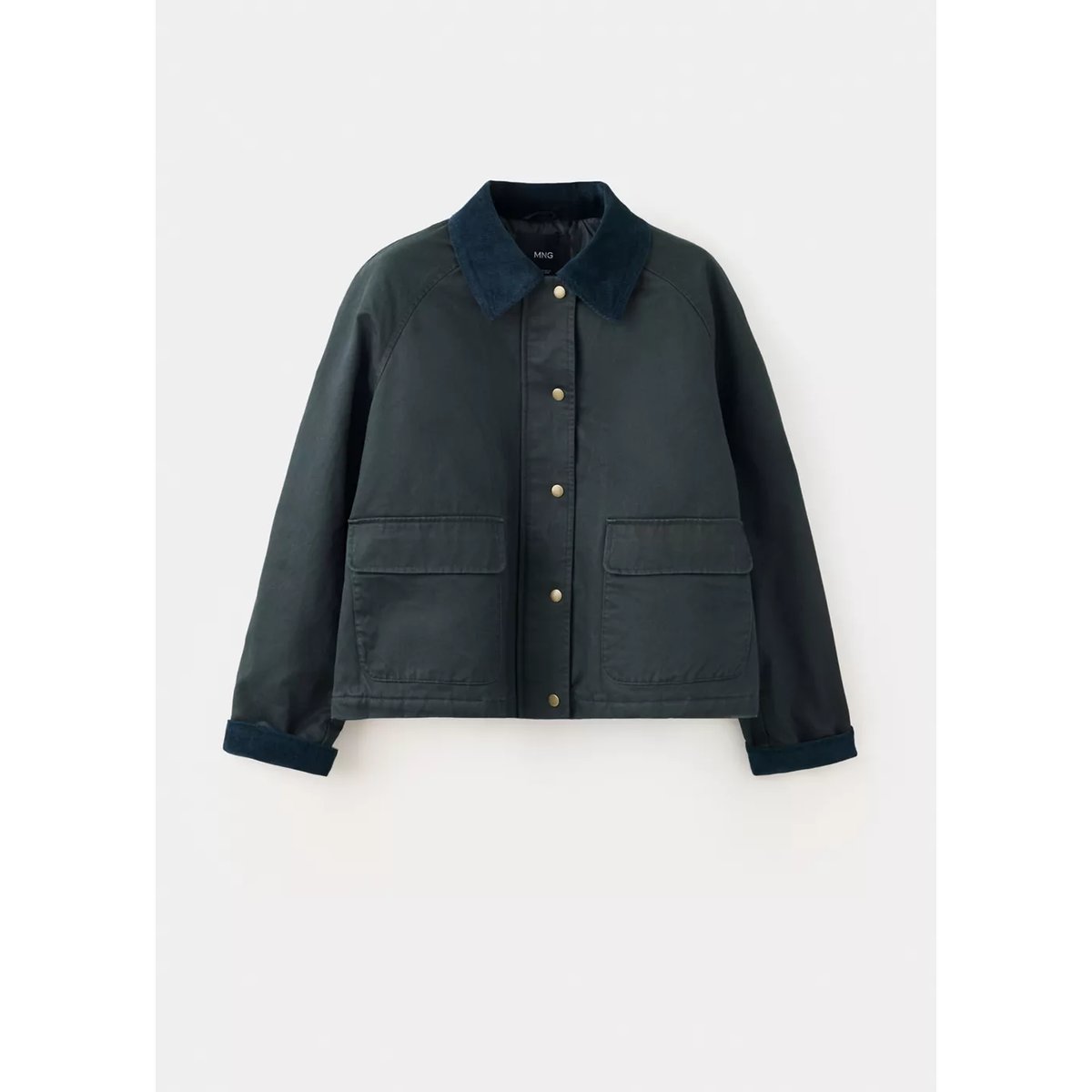 Parka oversize à col en velours côtelé bleu marine, MANGO TEEN
