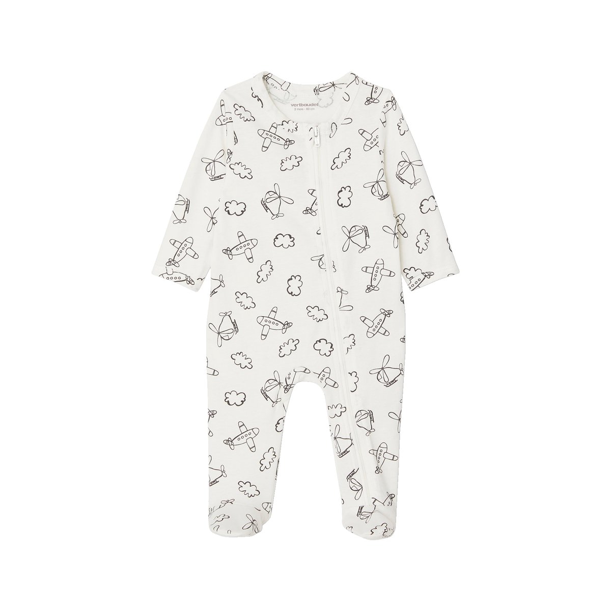 Lot de 3 pyjamas en jersey ouverture zippée BASICS bleu chambray, VERTBAUDET