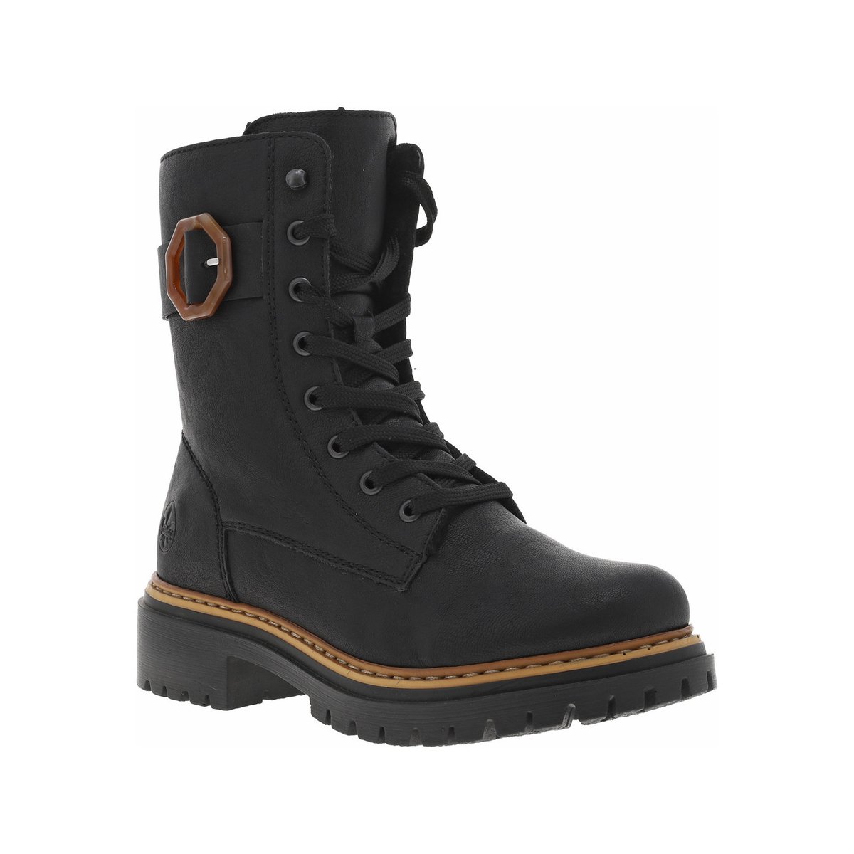 Bottines noires à talon décroché bas avec des lacets plats et un zip noires, RIEKER