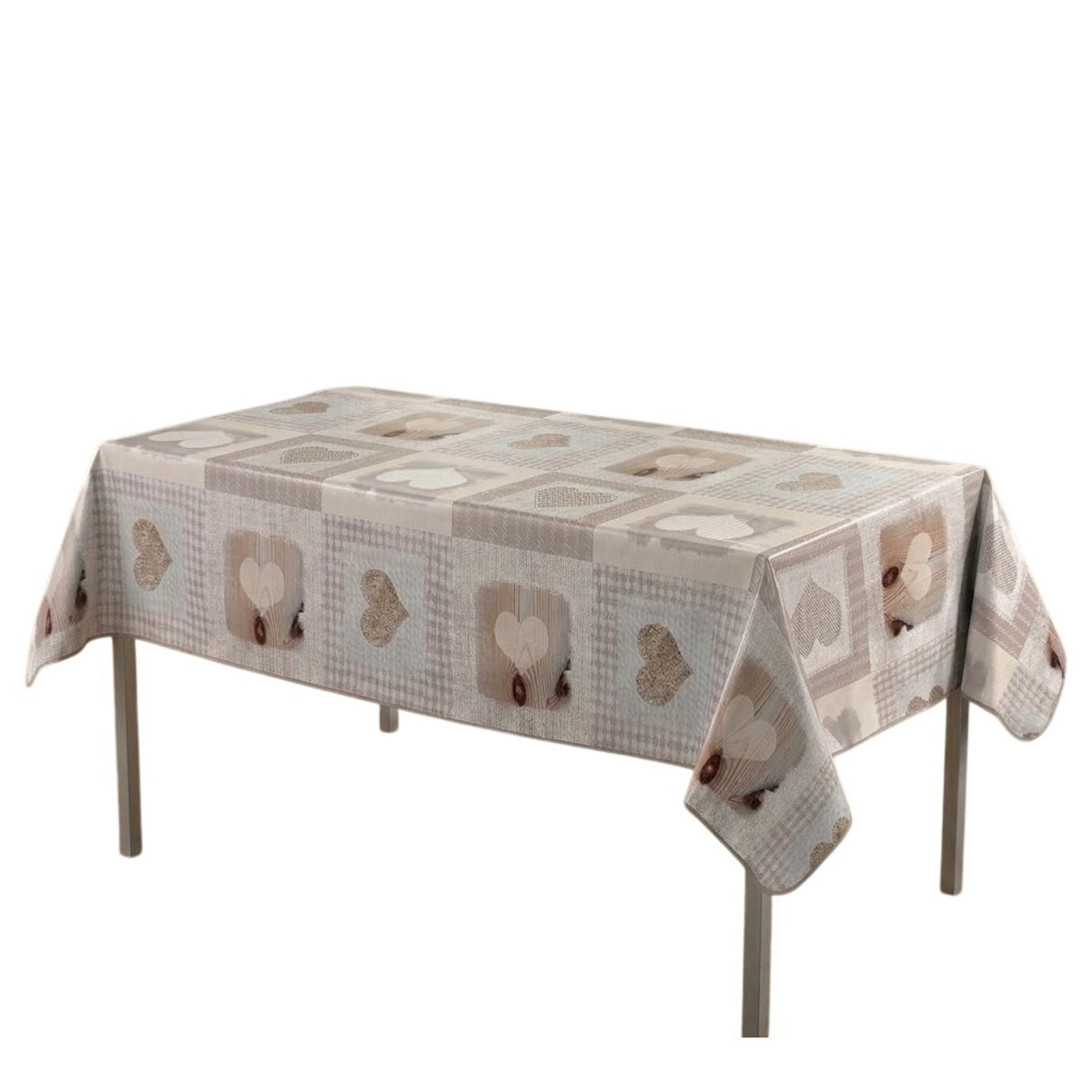 Nappe rectangle patchwork Cosy coeur beige, EDEN