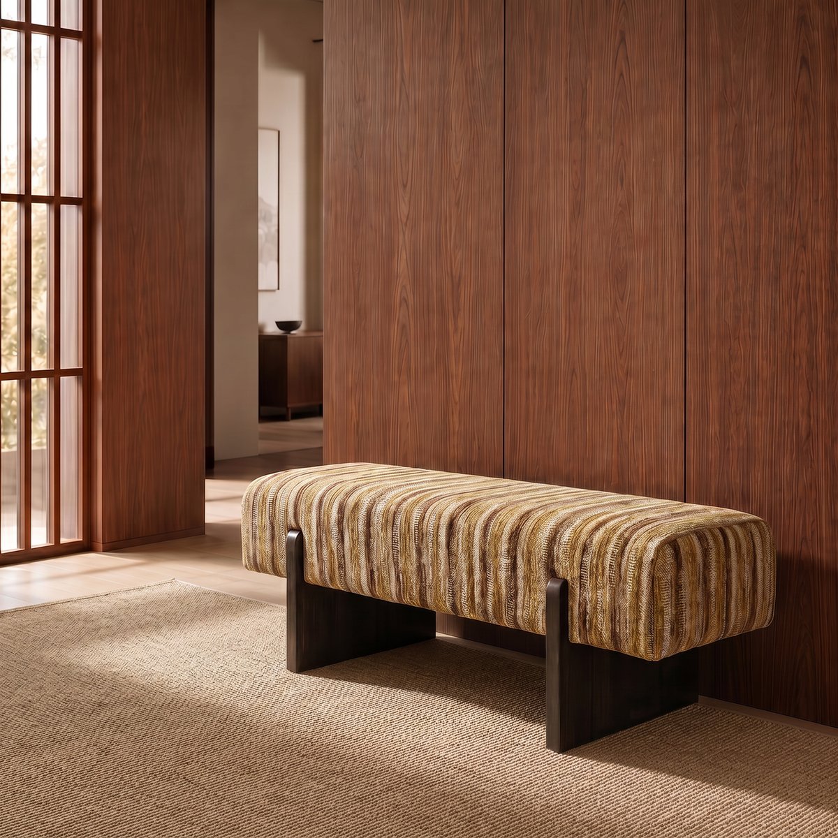 Banc en tissu tramé à motif VOG moutarde, SIA HOME