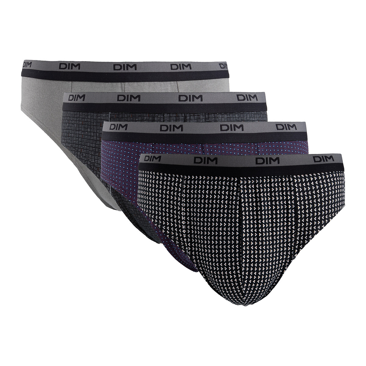 Lot de 4 slips COTON PRINT gris + imprimé gris, DIM