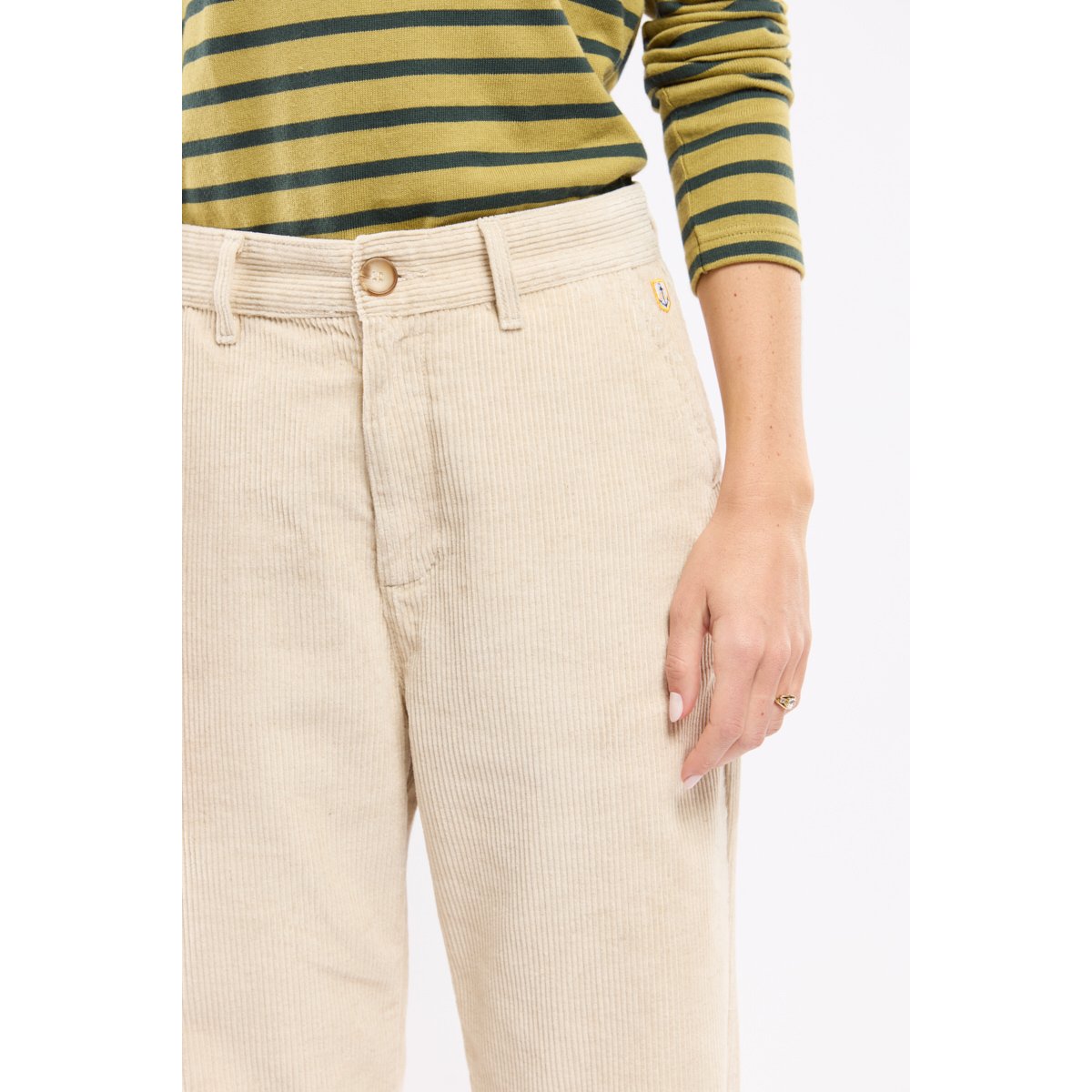Pantalon large velours côtelé - coton et lin beige chiné, ARMOR-LUX