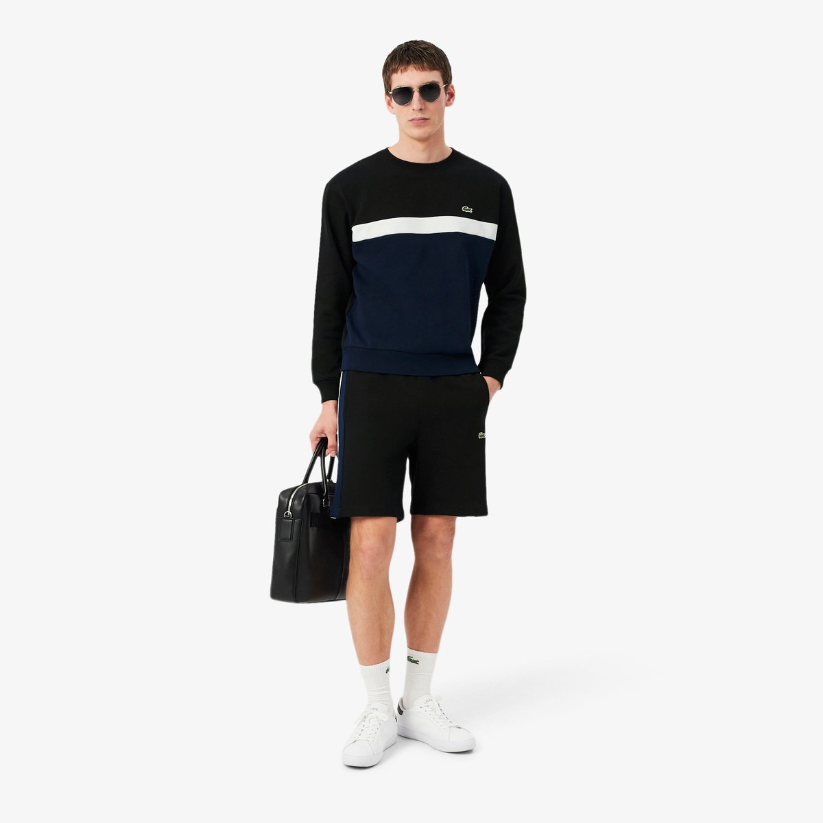 Sweatshirt molleton color-block noir-dy4, LACOSTE