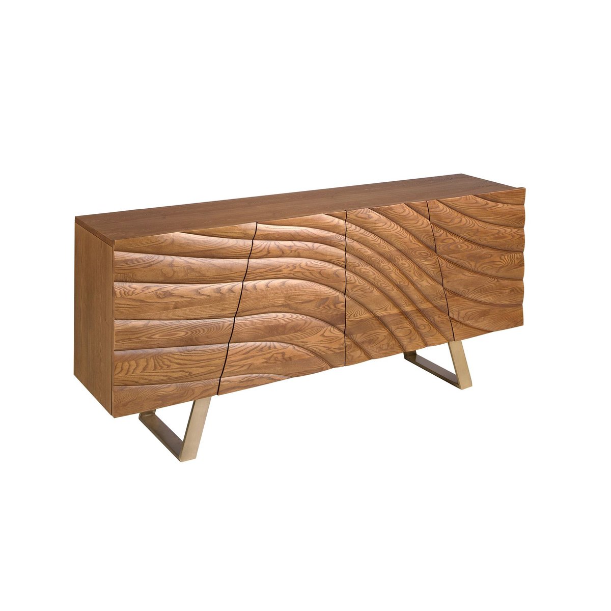 Buffet en bois et acier poli noyer clair | or, ANGEL CERDA