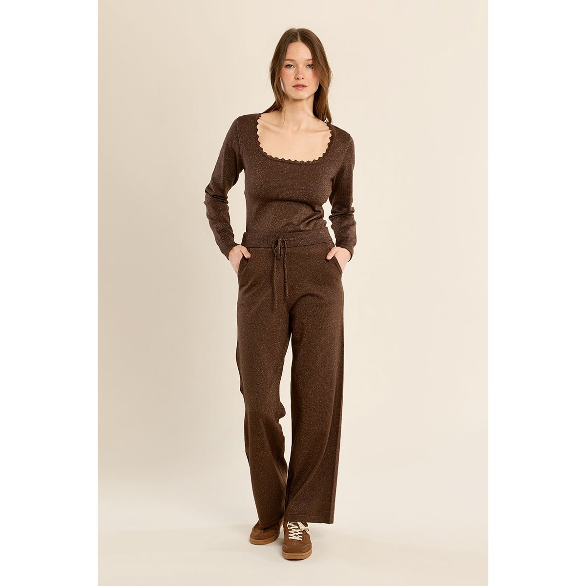 Pantalon style jogger, à nouer chocolate, MOLLY BRACKEN
