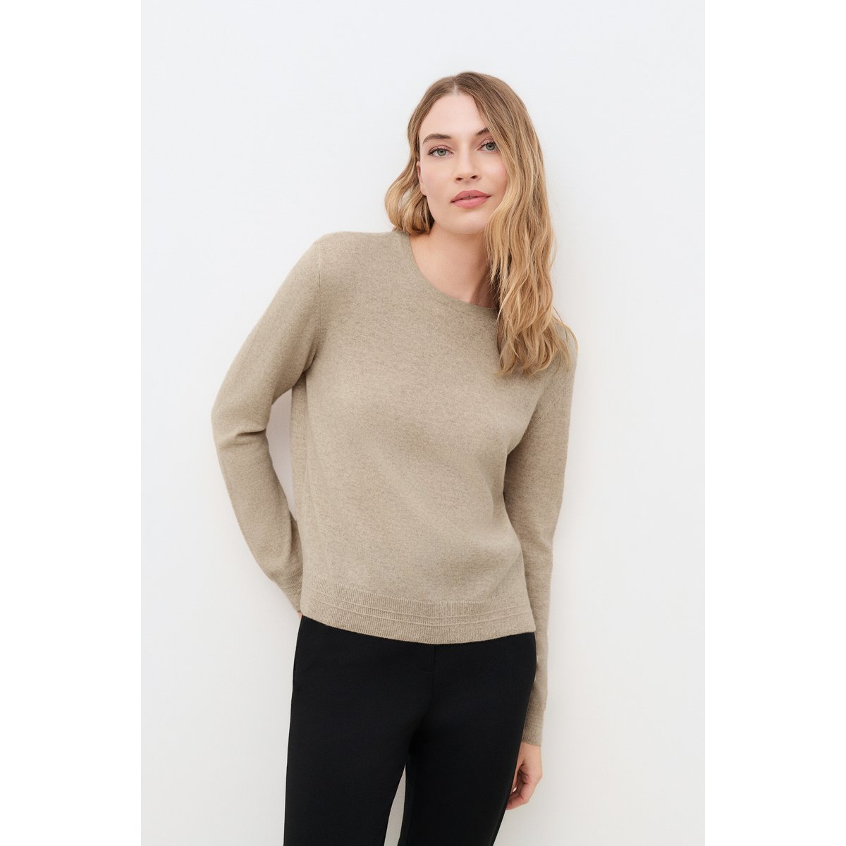 Pull droit col rond cachemire MJANICE sable, CAROLL