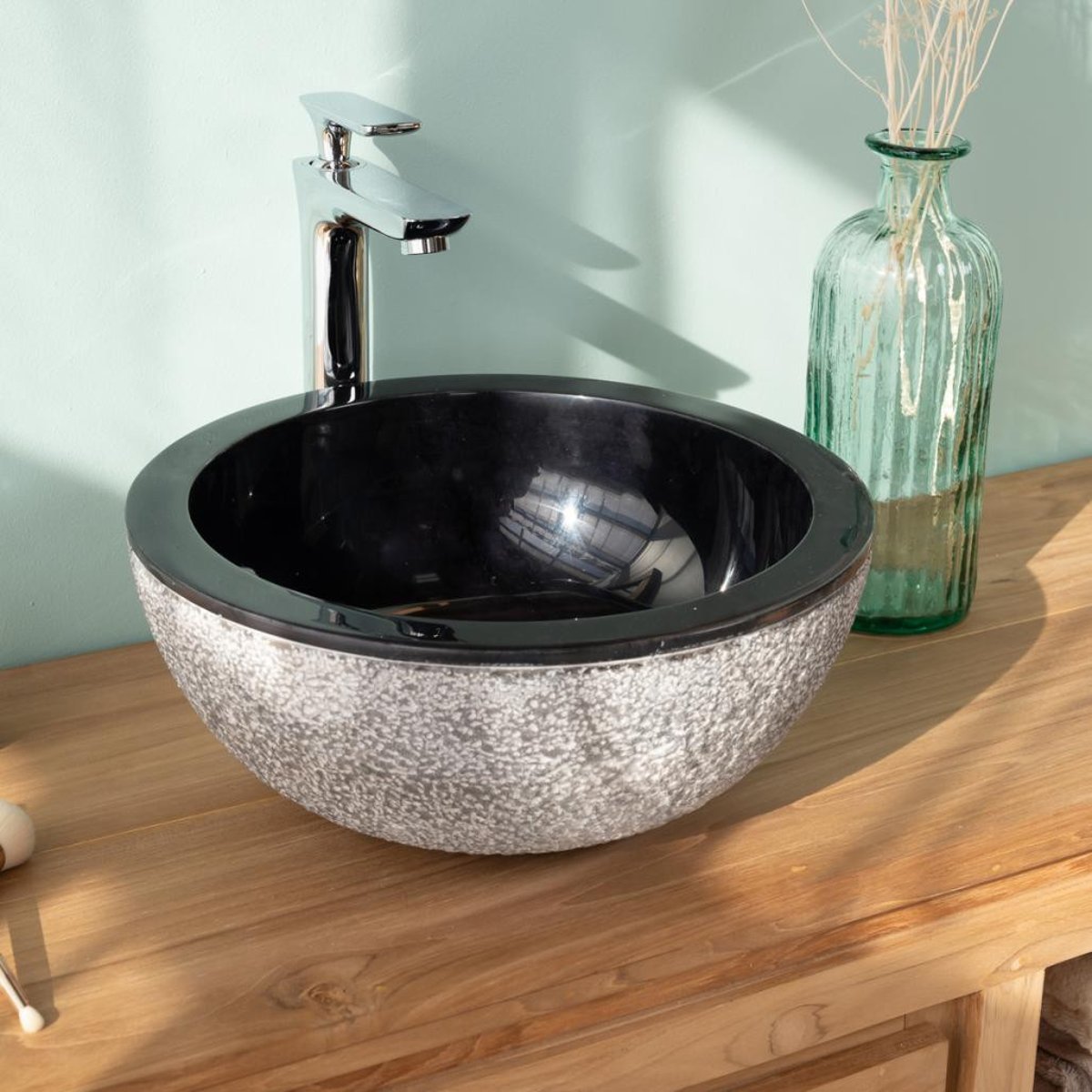 Lave mains en marbre rond 35cm STROMBOLI noir, WANDA COLLECTION
