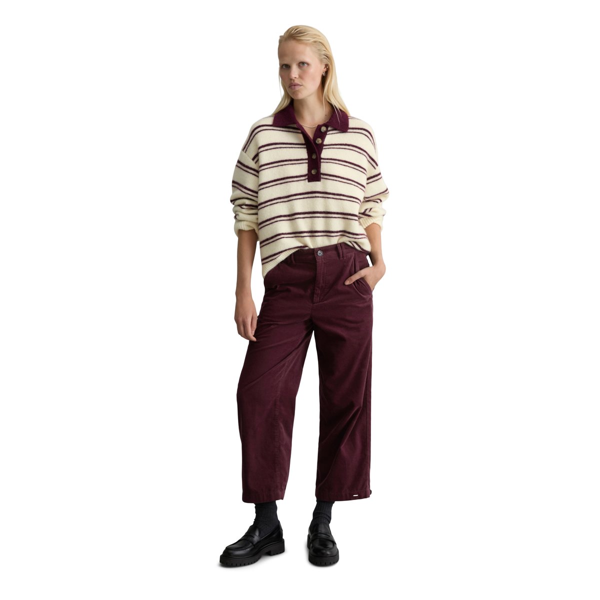 Pantalon en velours côtelé loose en coton organique rouge, MARC O’POLO DENIM