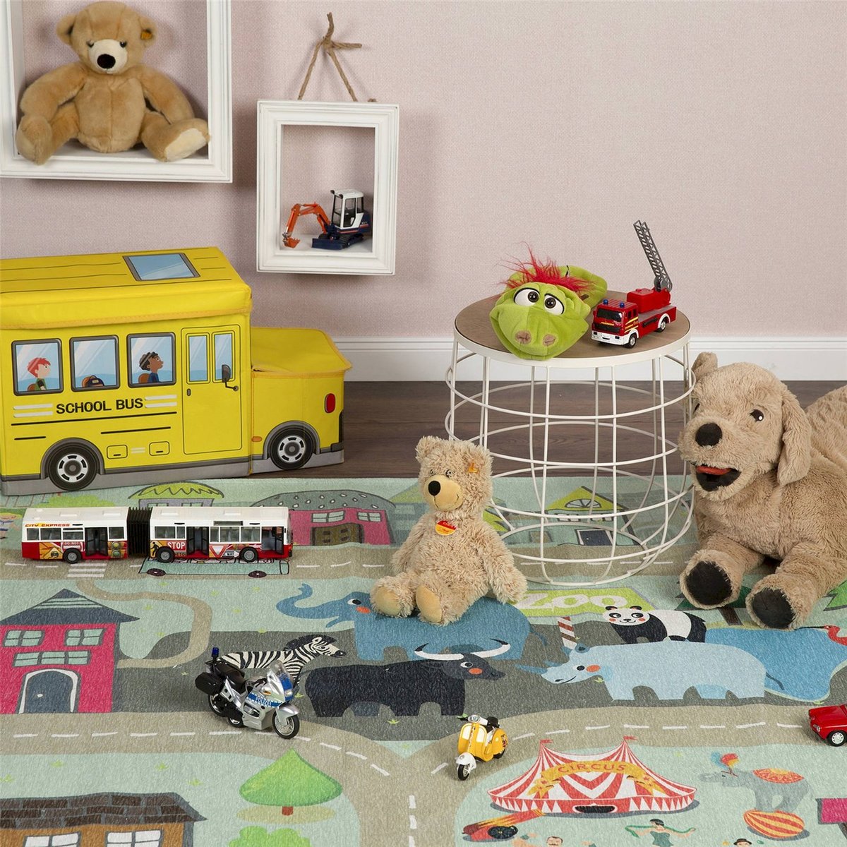 Tapis enfant jacquard motif ville ludique multicolore pastel thème ville zoo, ARTE ESPINA
