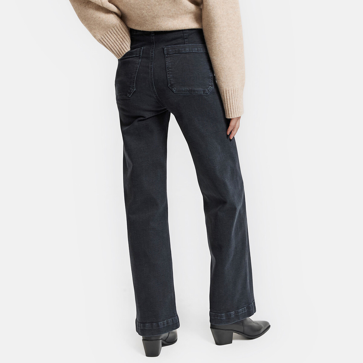 Wijde jeans met hoge taille brossed zwart, LA REDOUTE COLLECTIONS