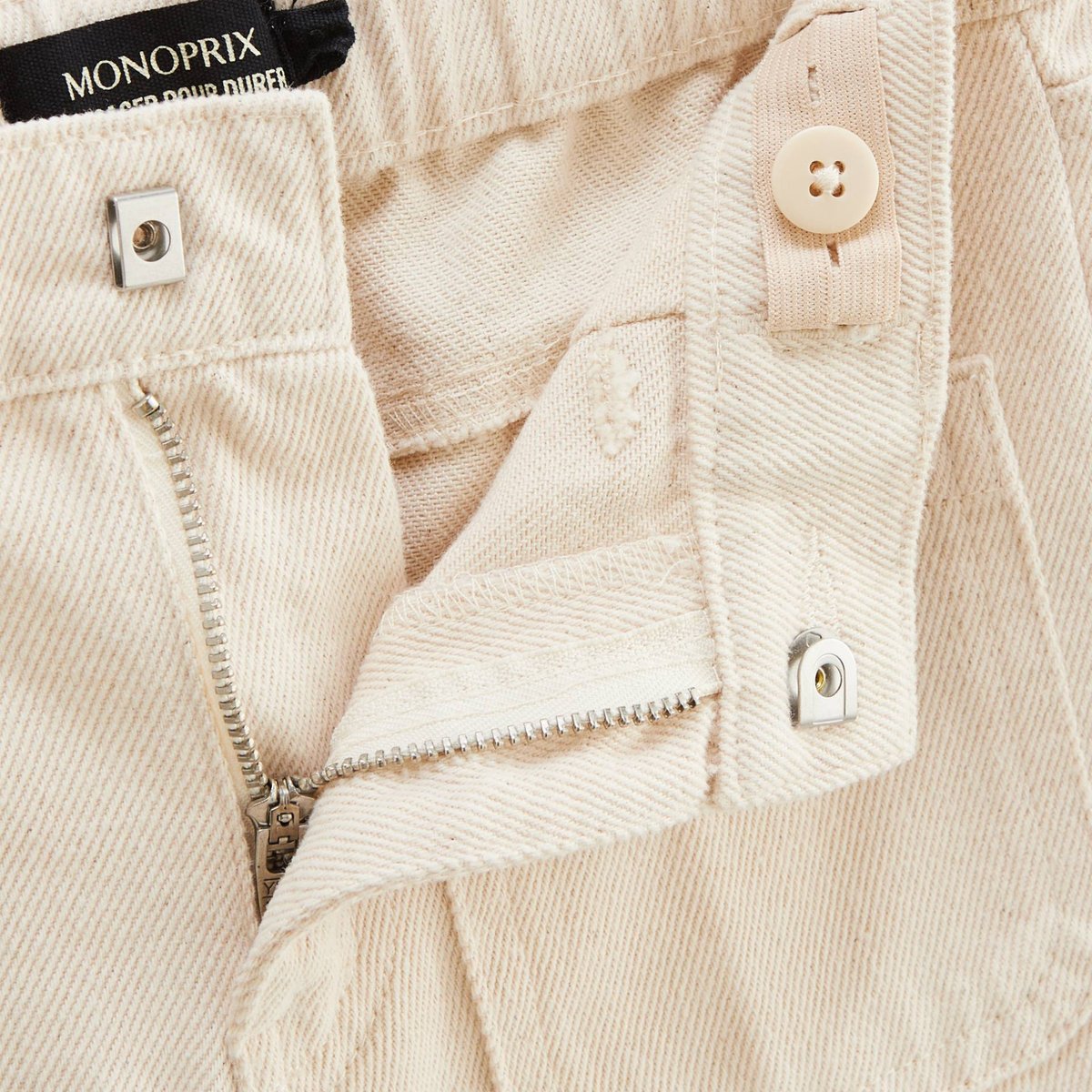 Pantalon large avec poche en coton naturel, MONOPRIX