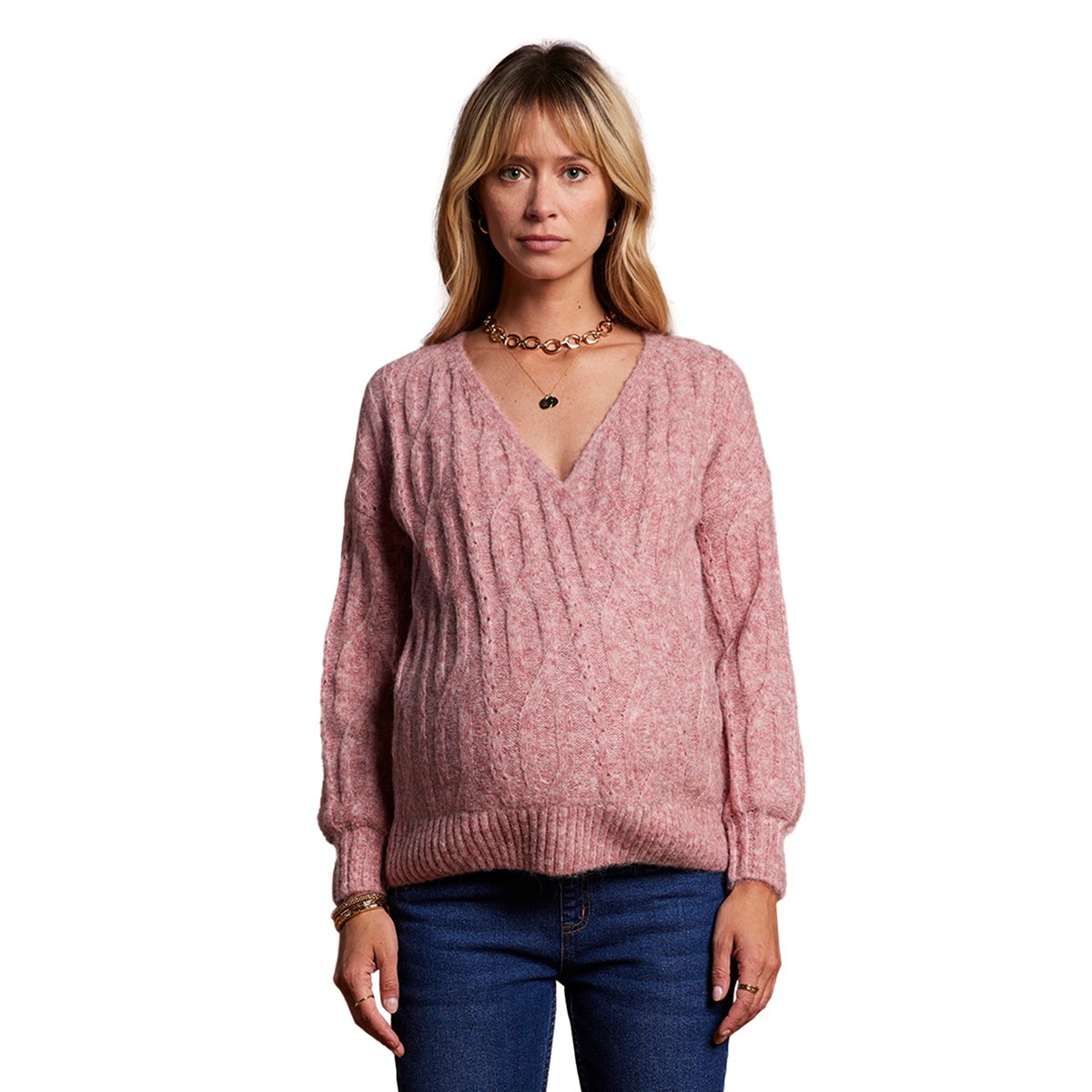 Pull devant/dos maille fantaisie avec Alpaga framboise, ENVIE DE FRAISE