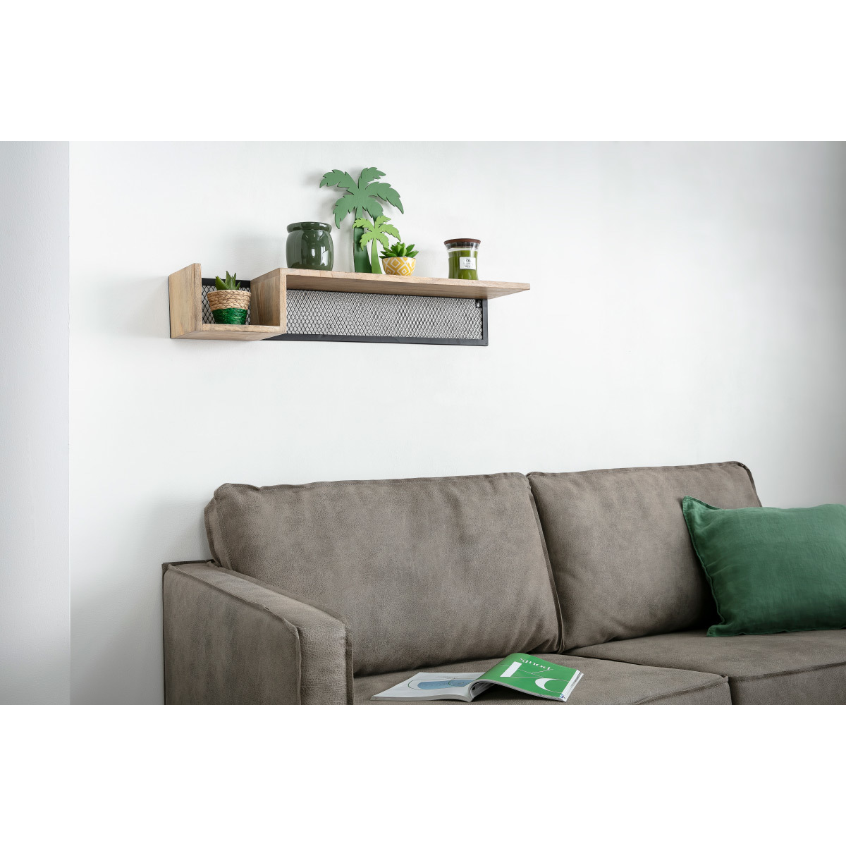 Étagère murale industrielle en bois manguier massif et métal noir L90 cm RACK bois clair / noir, MILIBOO