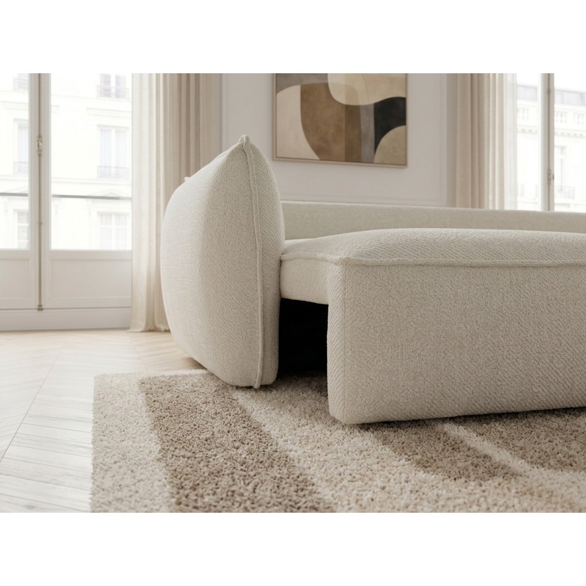Canapé droit convertible 3 places en tissu chenille, ESMEE blanc, BOBOCHIC