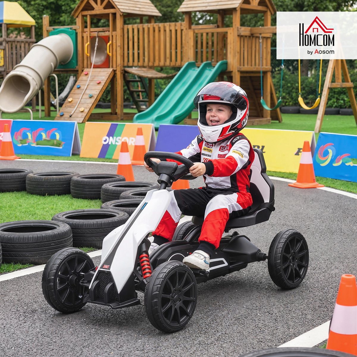 Kart électrique à conducteur assis PP Blanc blanc, HOMCOM