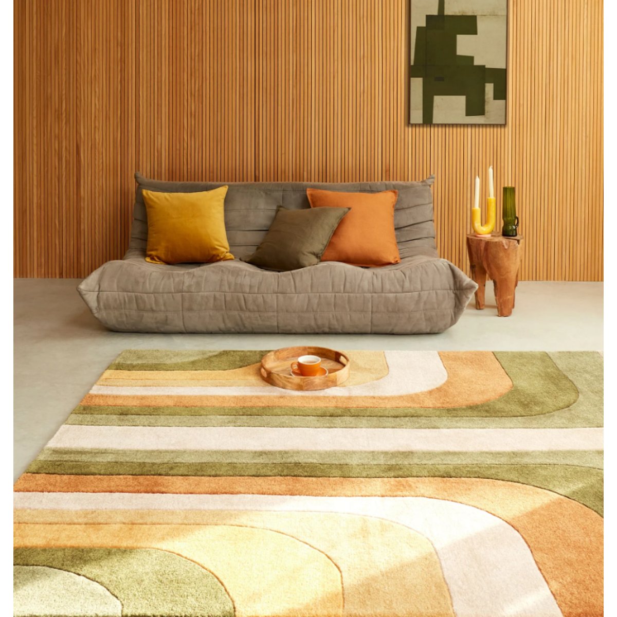 Tapis salon et chambre moderne style rétro TIPPY vert, NOVATREND