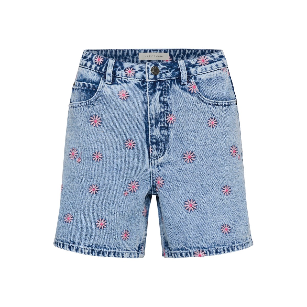 Shorts en jean bleu blue denim/pink flower emb., KAFFE