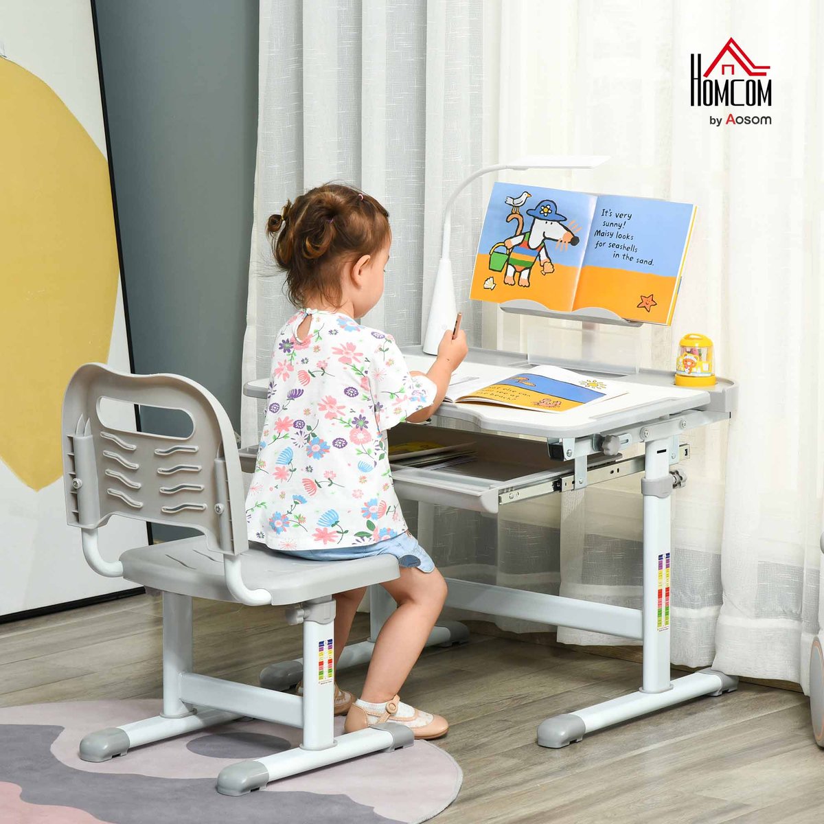Bureau enfant chaise réglables lampe - KIDZDESK gris, HOMCOM