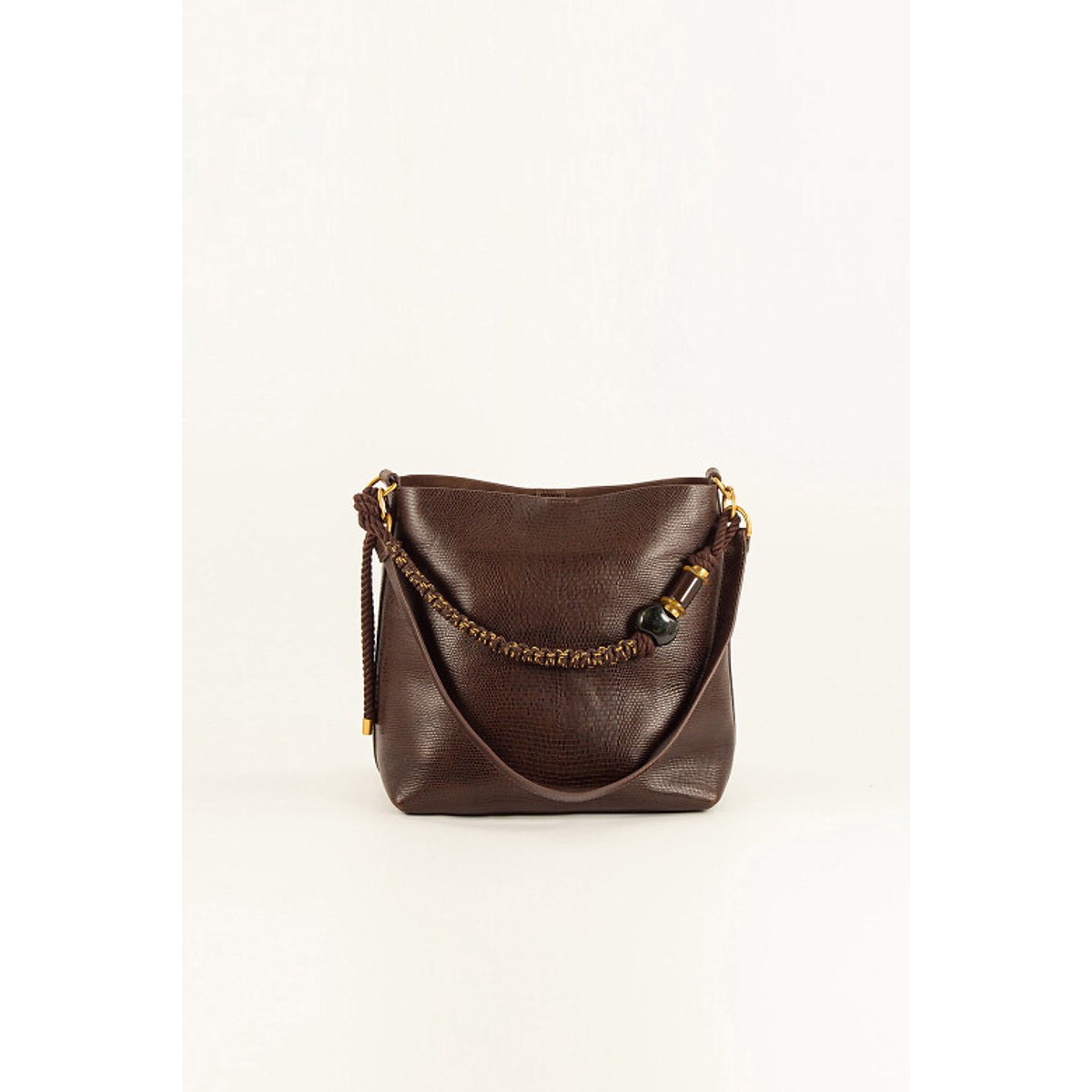 Sac porté épaule 2 anses en cuir de vachette, VITA MIA marron lézard, SESSUN