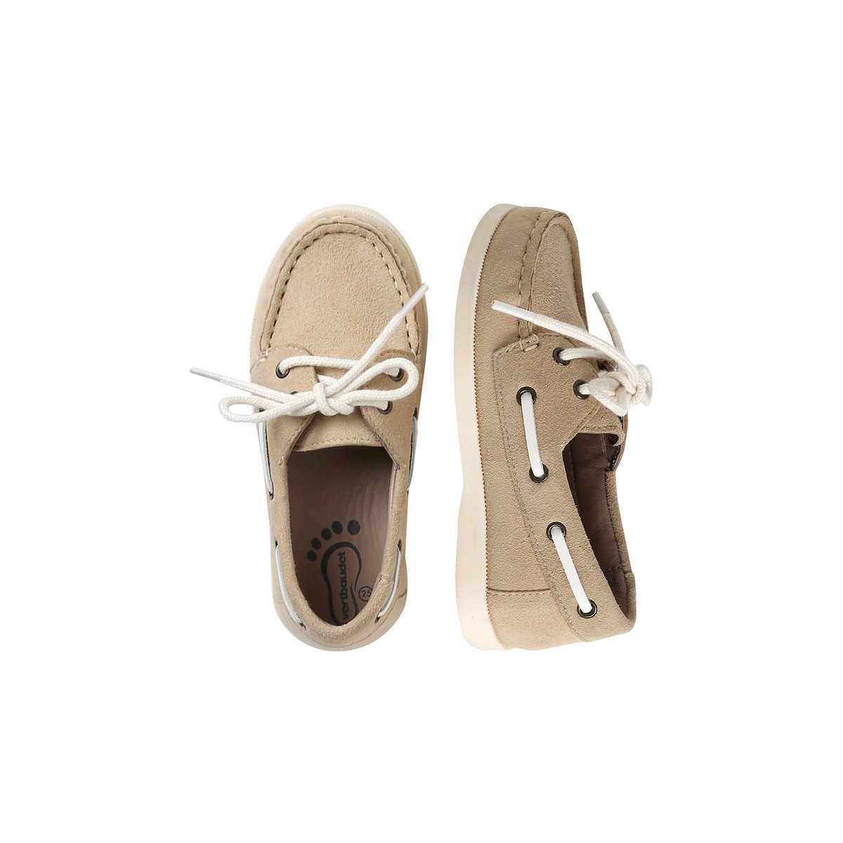 Chaussures bateau cuir beige, VERTBAUDET
