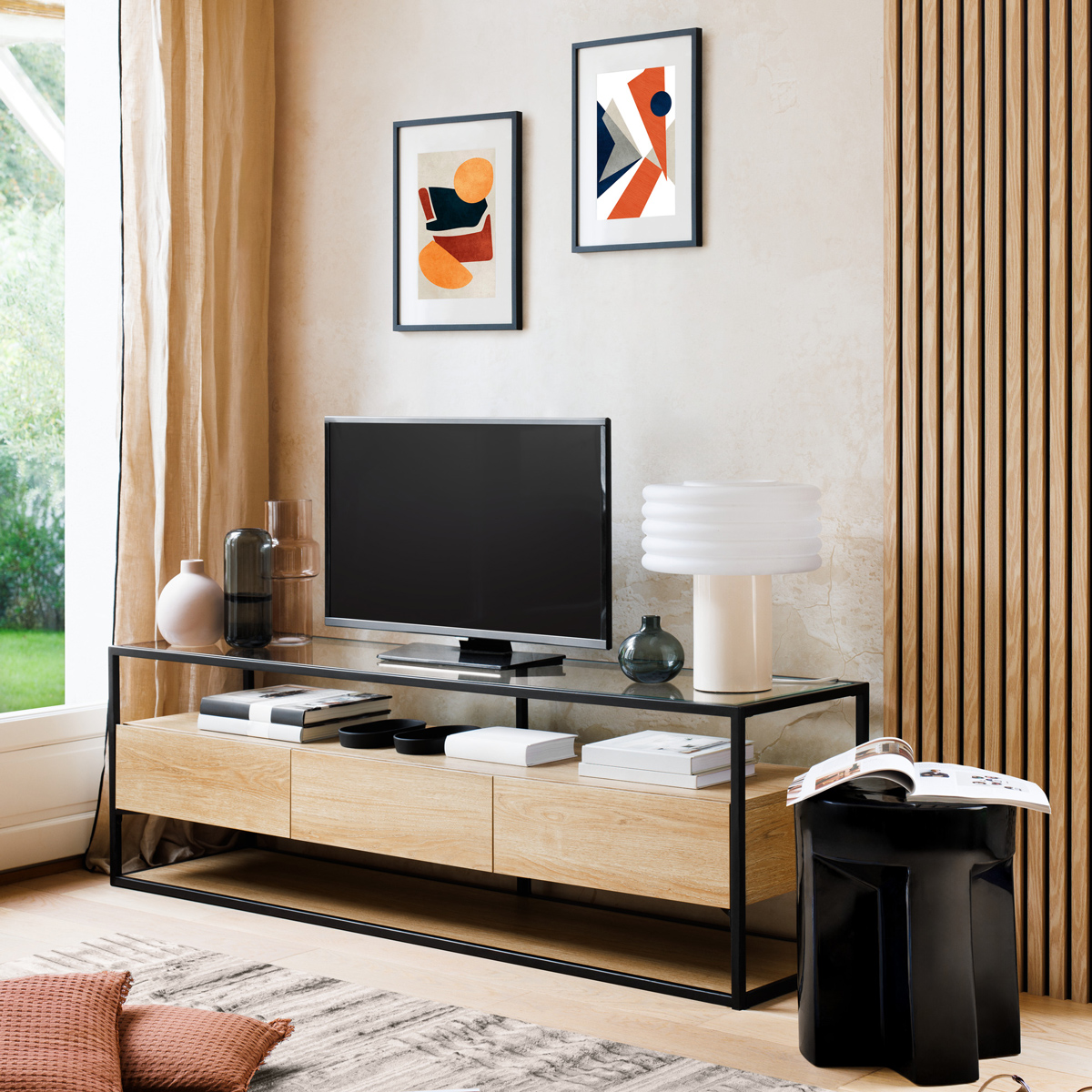 Panneau décoratif mural 240x60cm COLVA marron chêne, ATMOSPHERA