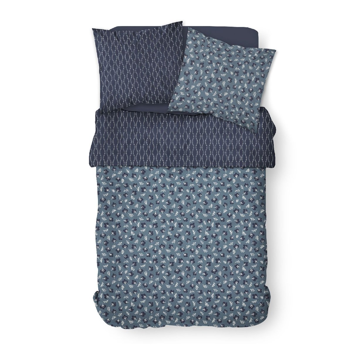 Parure de lit 2 personnes imprimé floral coton SUNSHINE CASEY bleu, TODAY