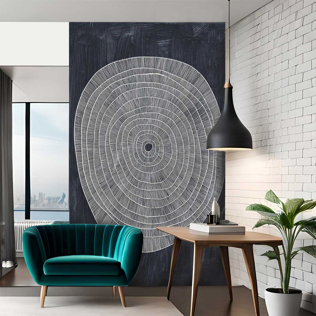 Papier peint, rond noir et blanc, HEXOA