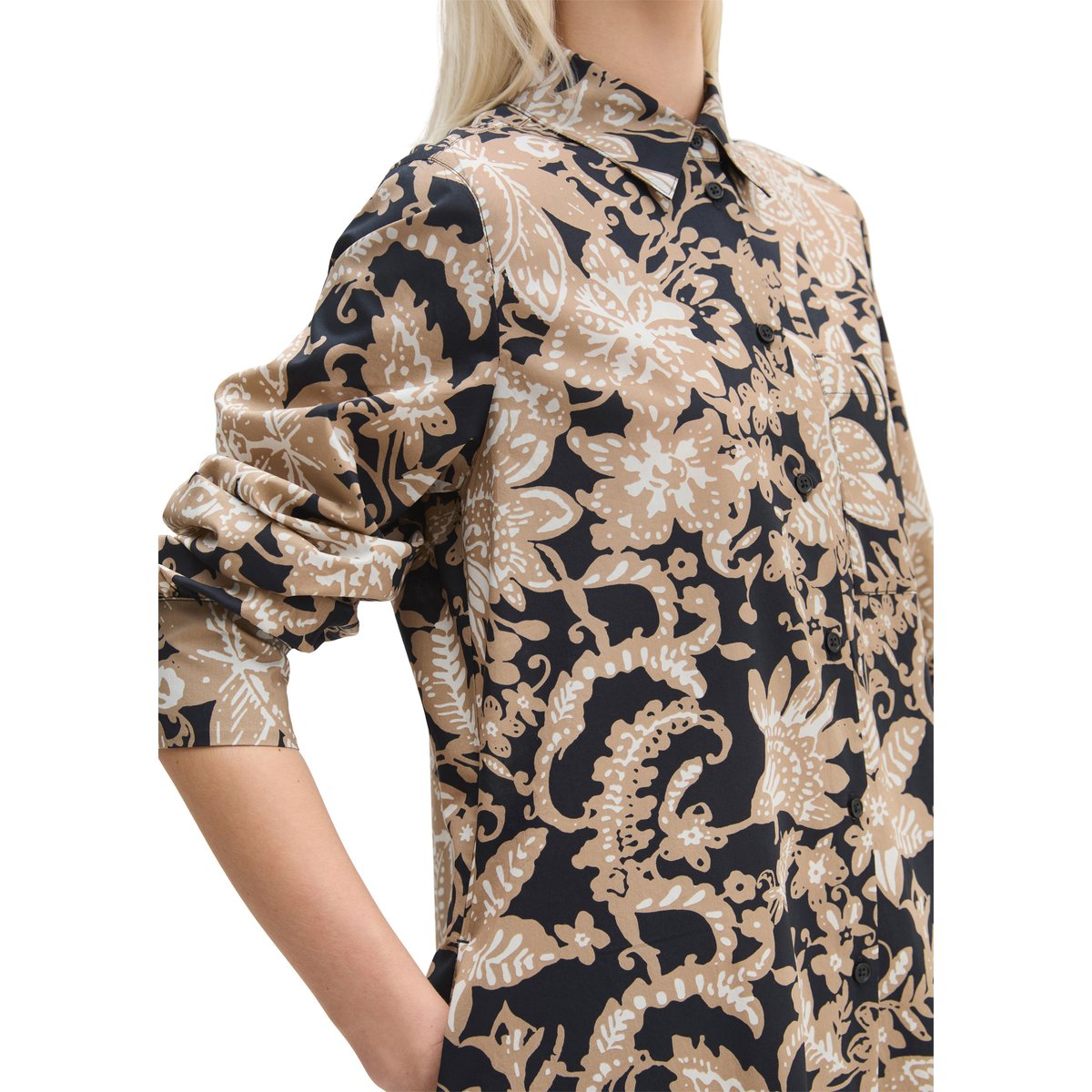 Robe chemisier relaxed en popeline papertouch avec imprimé allover hellbraun, MARC O'POLO