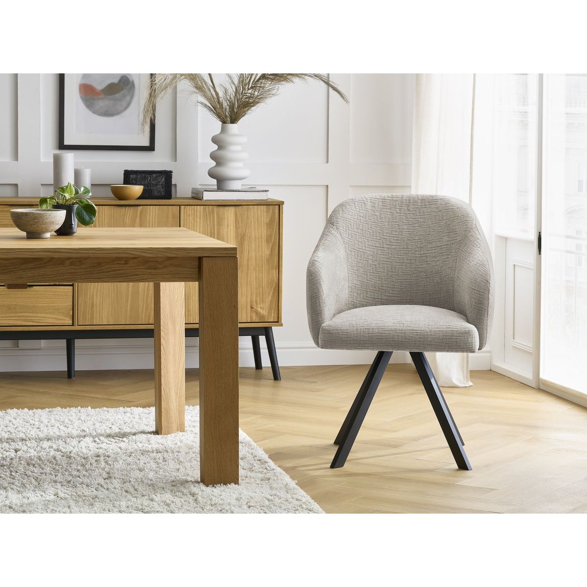 Lot de 2 chaises tissu texturé, SOPHIE beige, BOBOCHIC