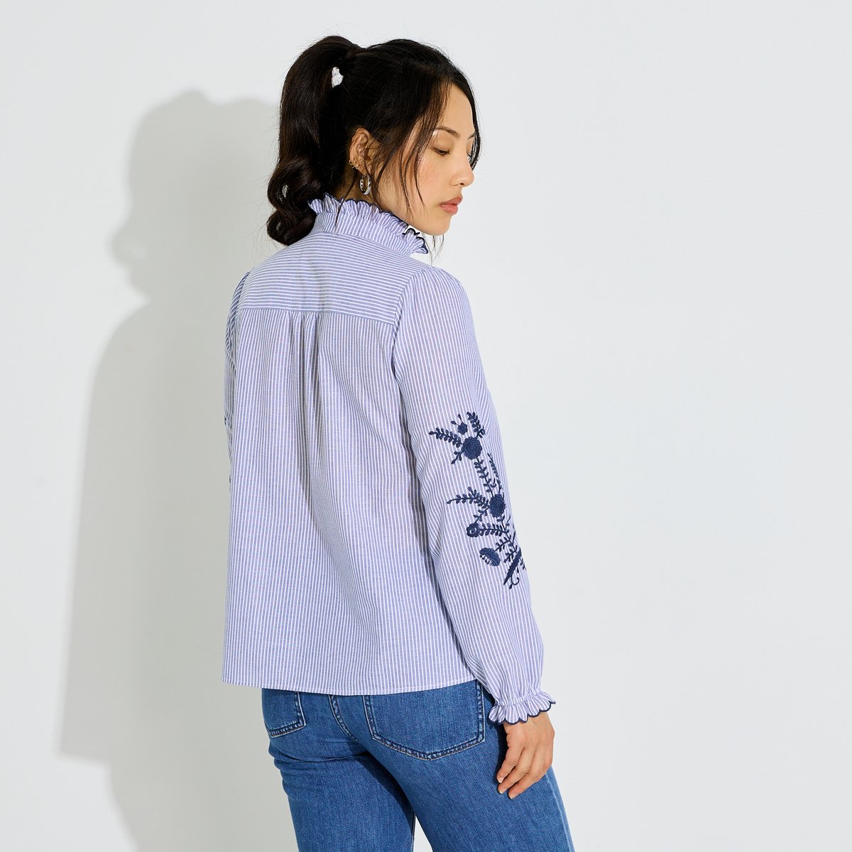 Blouse rayée brodée bleu, GRAIN DE MALICE