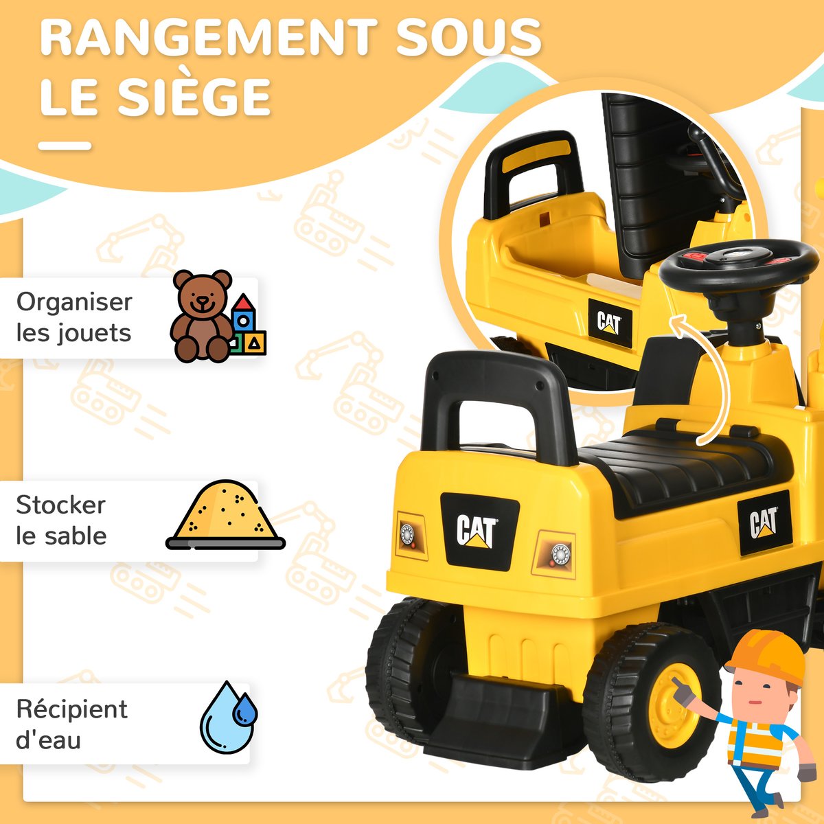 Voiture de chantier à conducteur assis pour jaune, HOMCOM