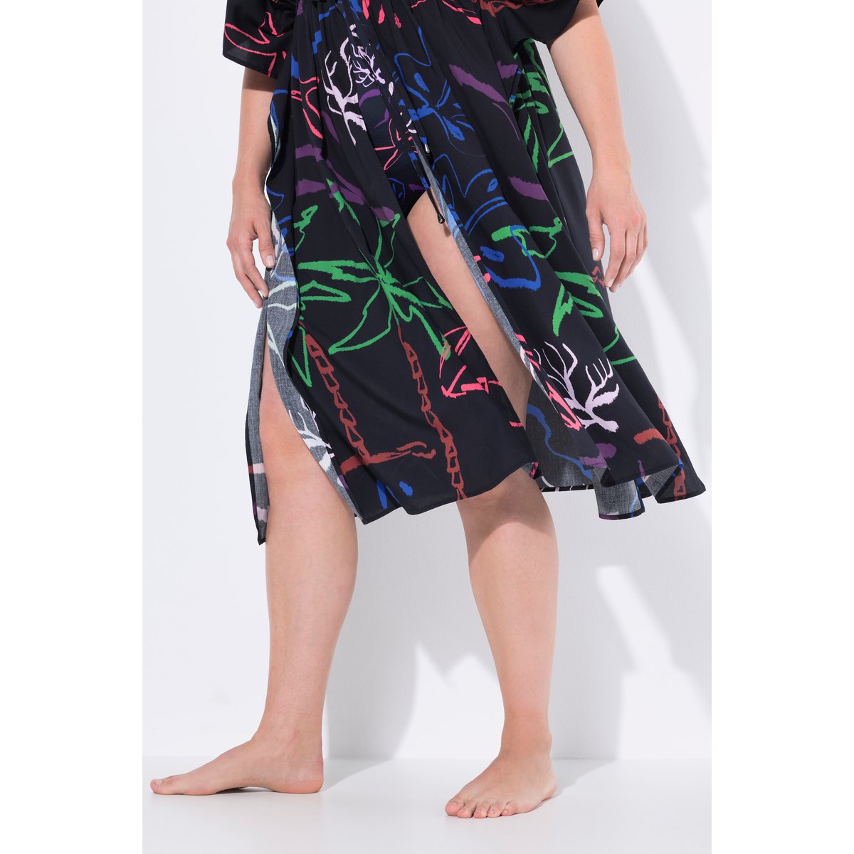 Caftan encolure en V et manches courtes noir, ULLA POPKEN