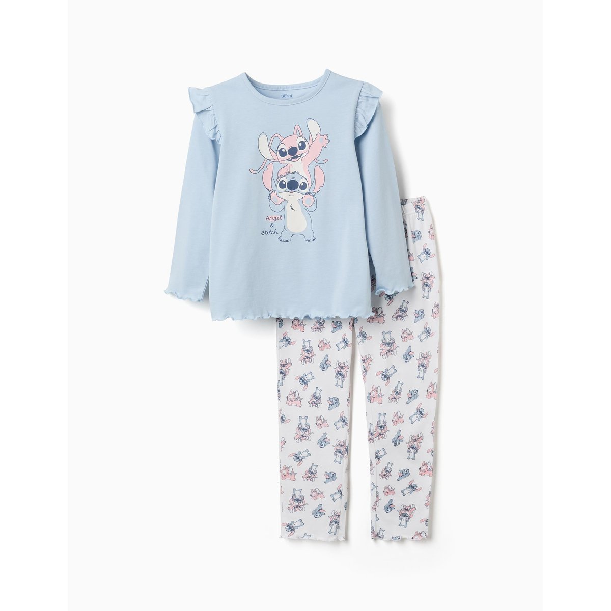 Pyjama à manches longues avec imprimé Stitch & Angel bleu clair, ZIPPY