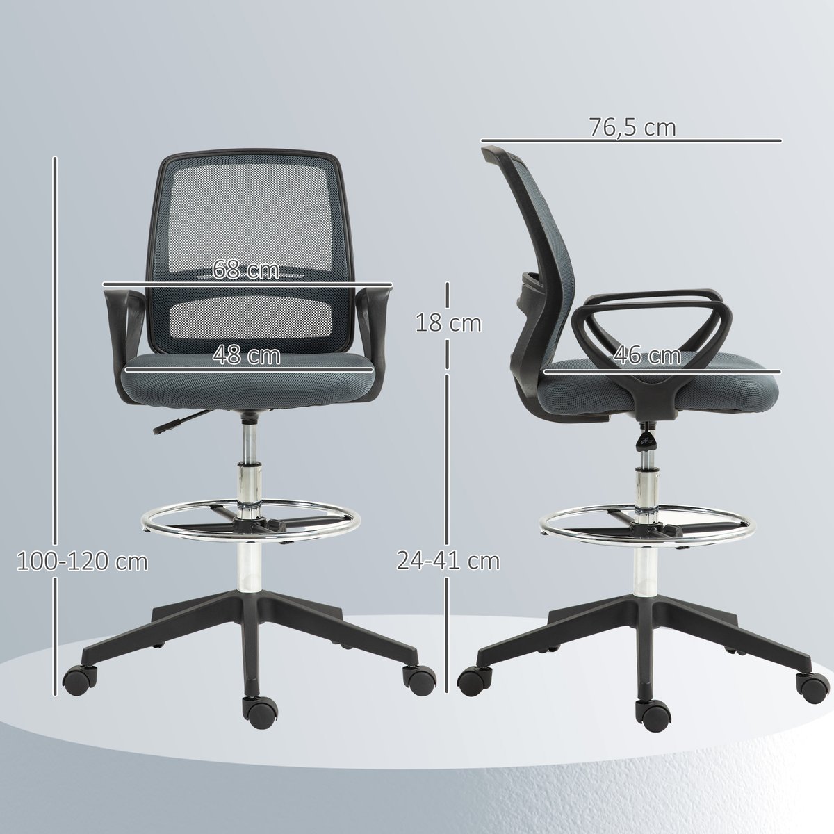 Chaise de bureau pour poste de travail debout gris, HOMCOM