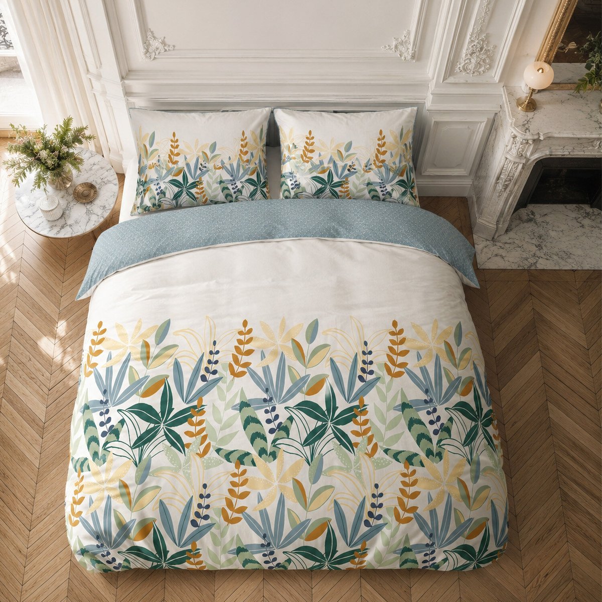 Parure housse de couette en coton feuillage, GOYAVE multicolore, C DESIGN HOME TEXTILE