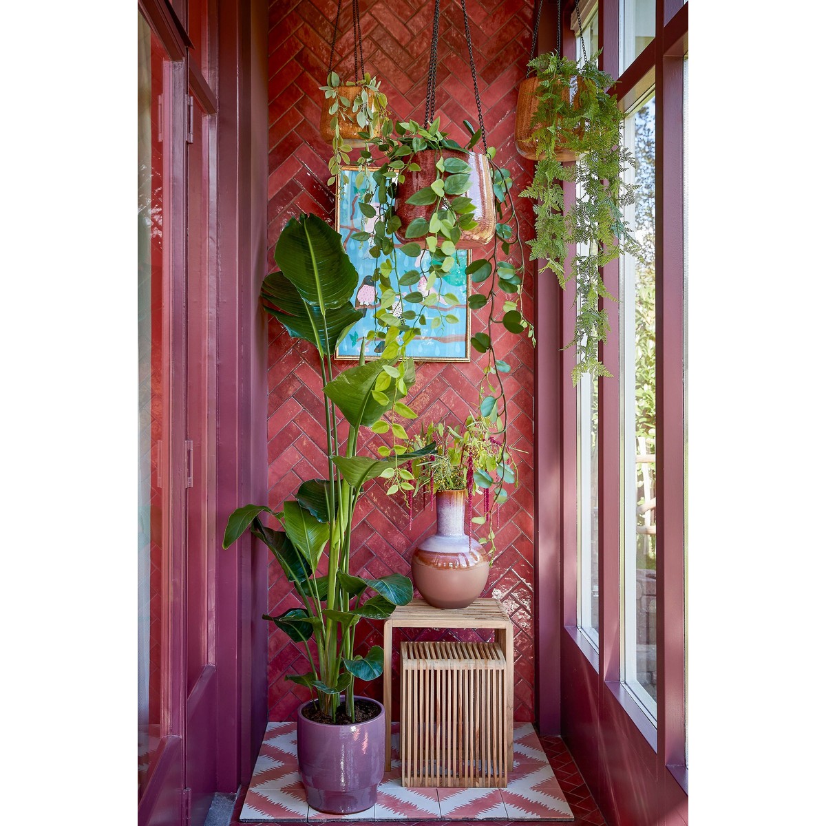 Panier à plantes suspendu Ø23 cm BENSON rouge foncé, MICA DECORATIONS