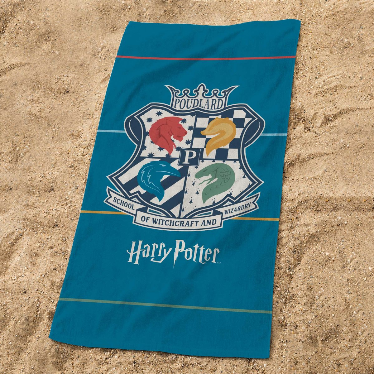 Serviette de bain et de plage imprimée 100% coton, ARMOIRIES bleu, HARRY POTTER