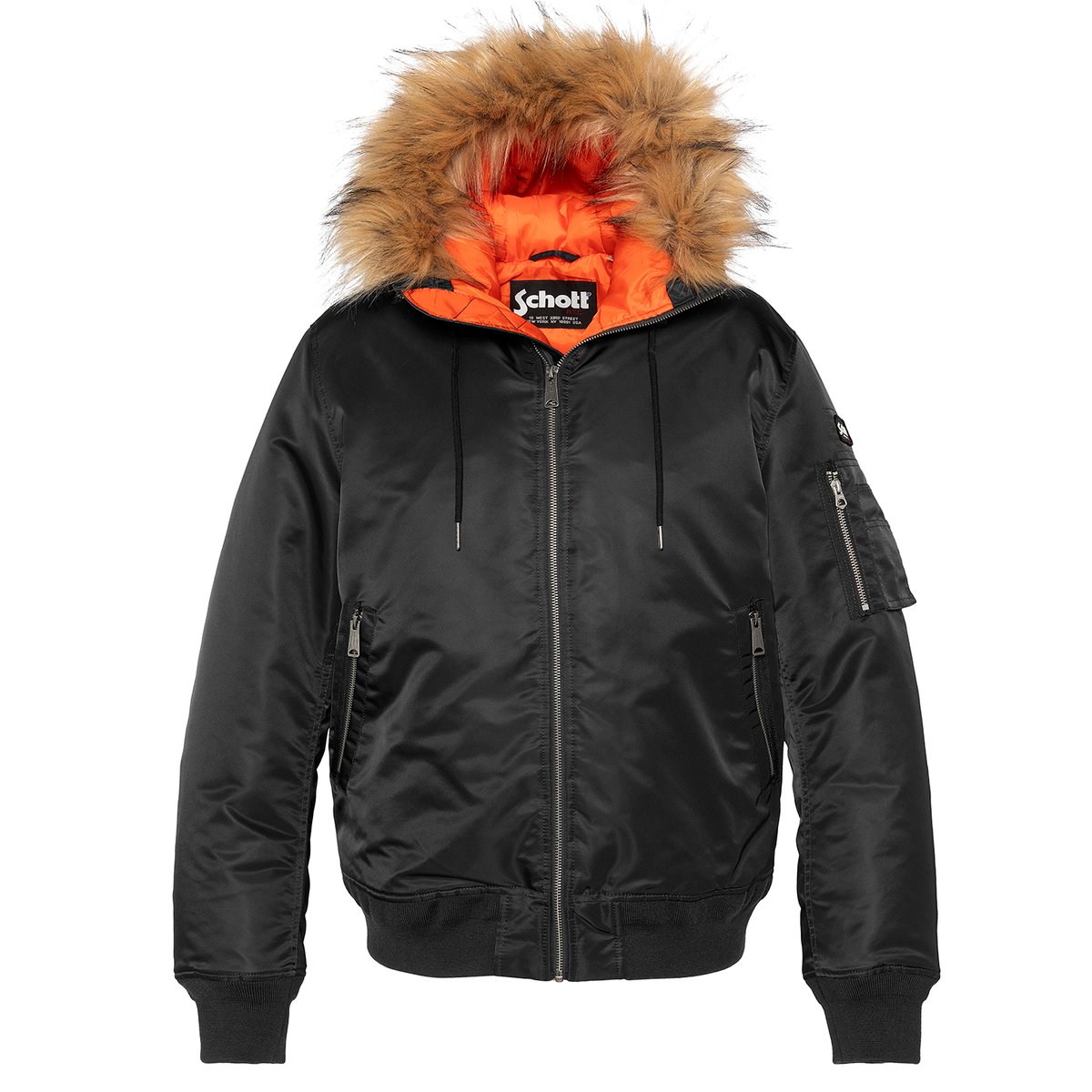 Bomber avec capuche en imitation fourrure noir, SCHOTT