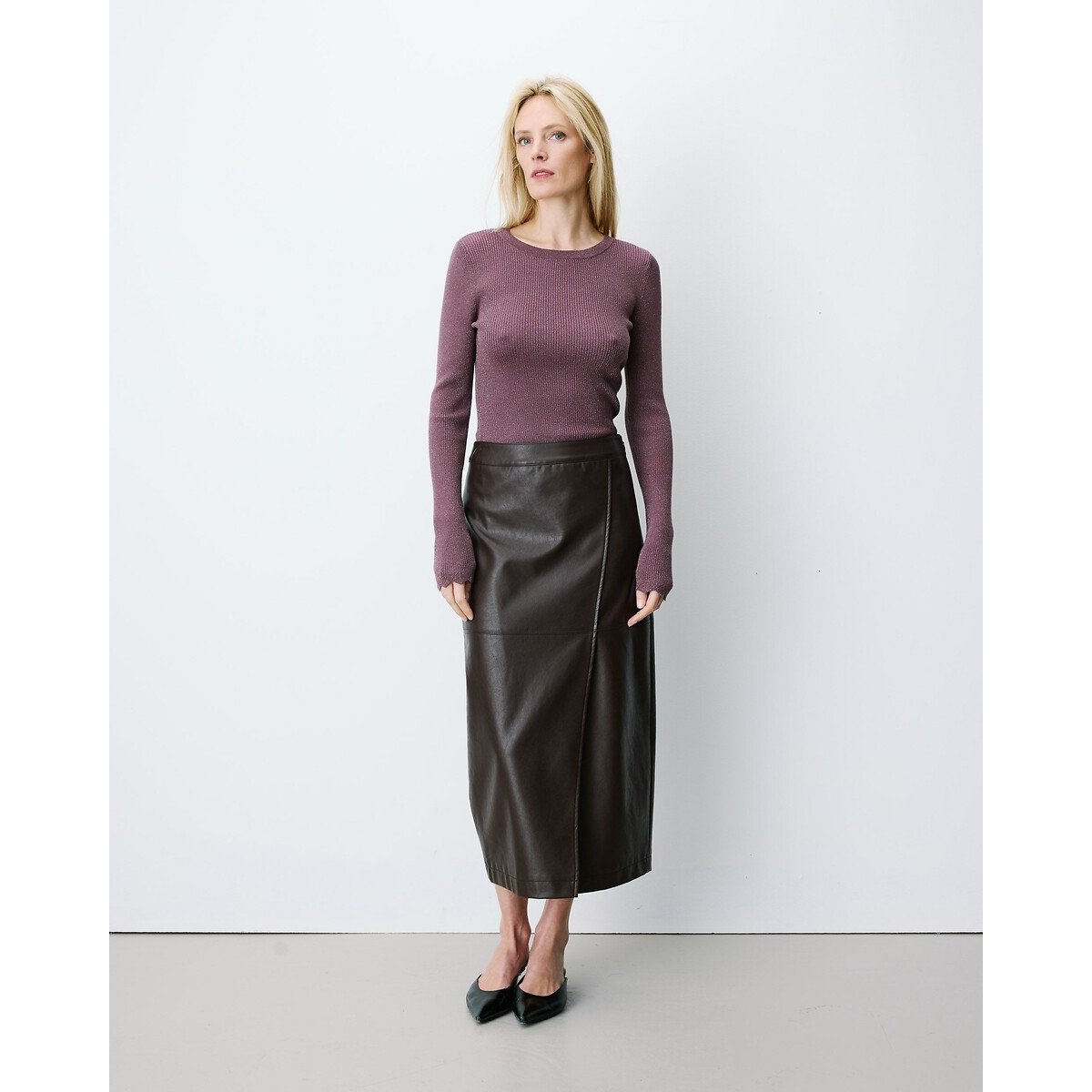 Jupe midi simili-cuir, AENOR chocolat, GRACE & MILA