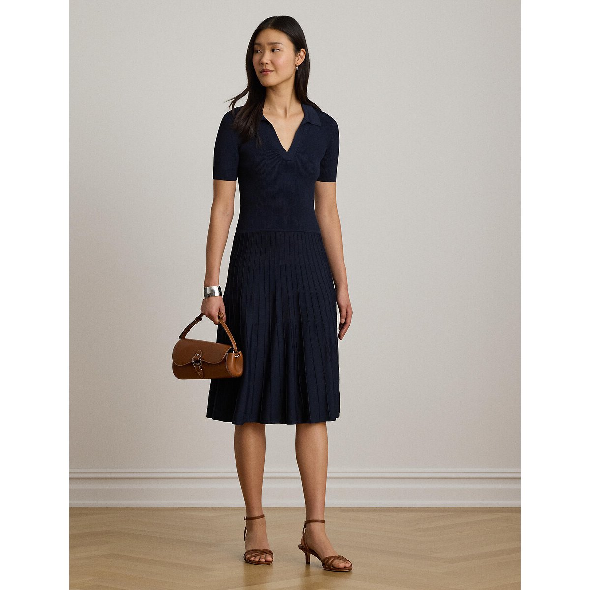 Robe au genou à manches courtes marine, LAUREN RALPH LAUREN