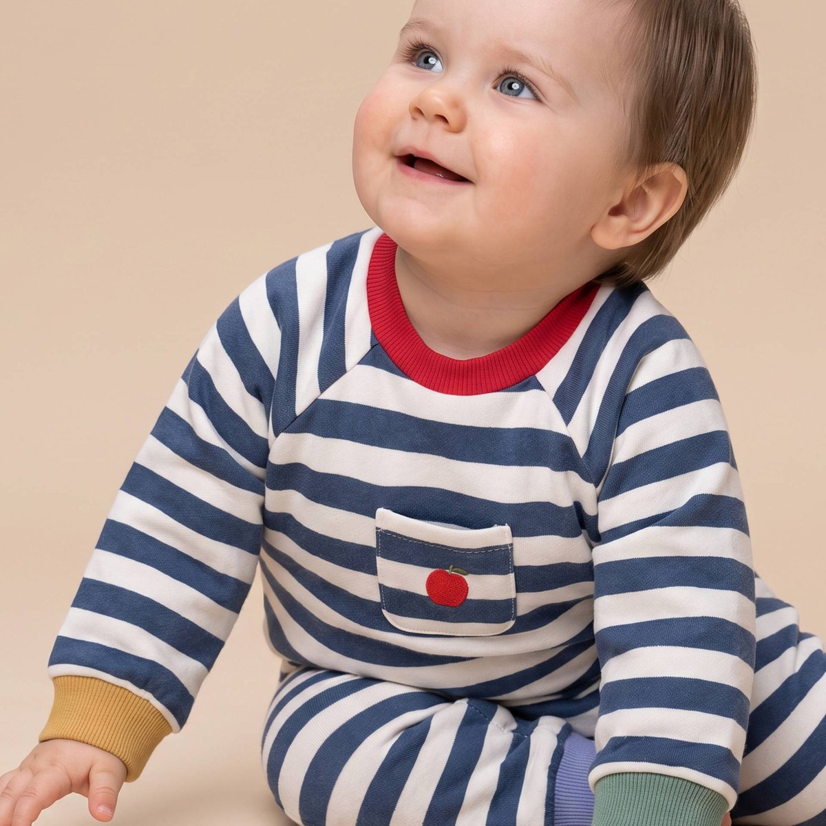 Combinaison rayée en molleton en coton BIO GOTS pierre bleue, BOUT'CHOU