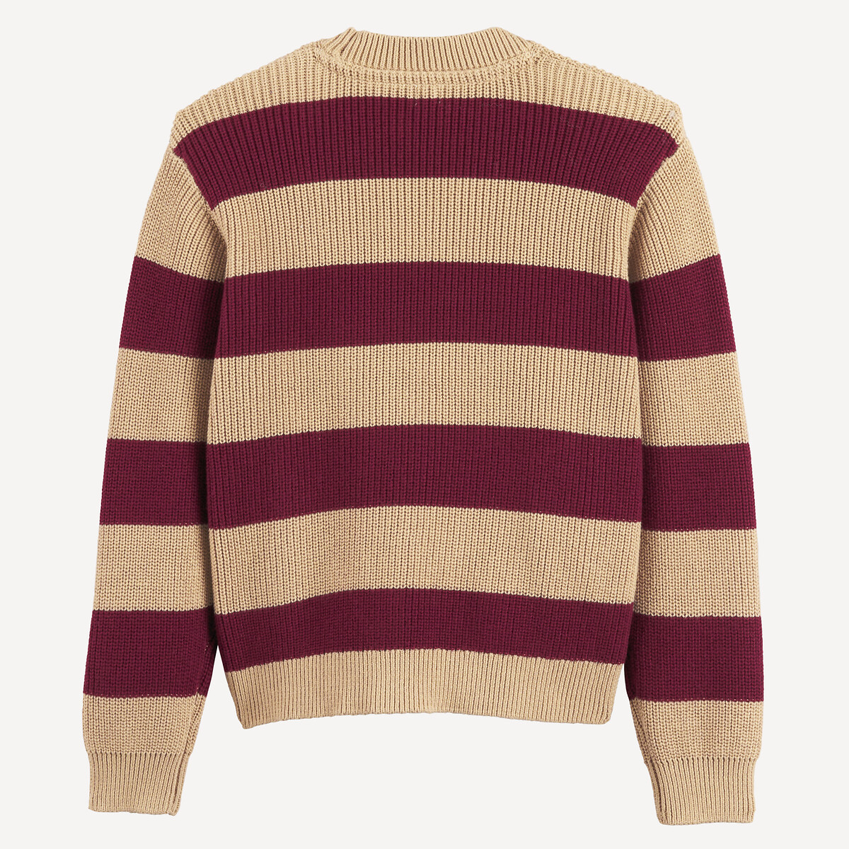 Striped Chunky Knit Crew Neck Jumper burgundy/beige, LA REDOUTE COLLECTIONS