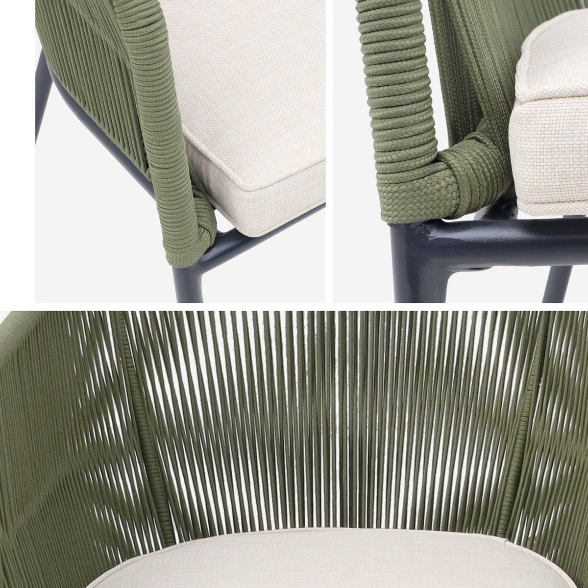 Fauteuil de jardin acier galvanisé et cordes (lot de 4) SANTOS kaki / beige, SWEEEK