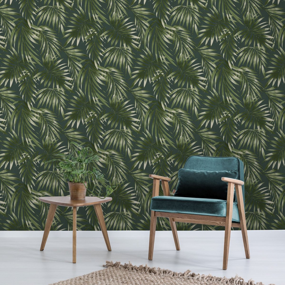 Papier peint Feuilles Elégance bleu vert, WOW