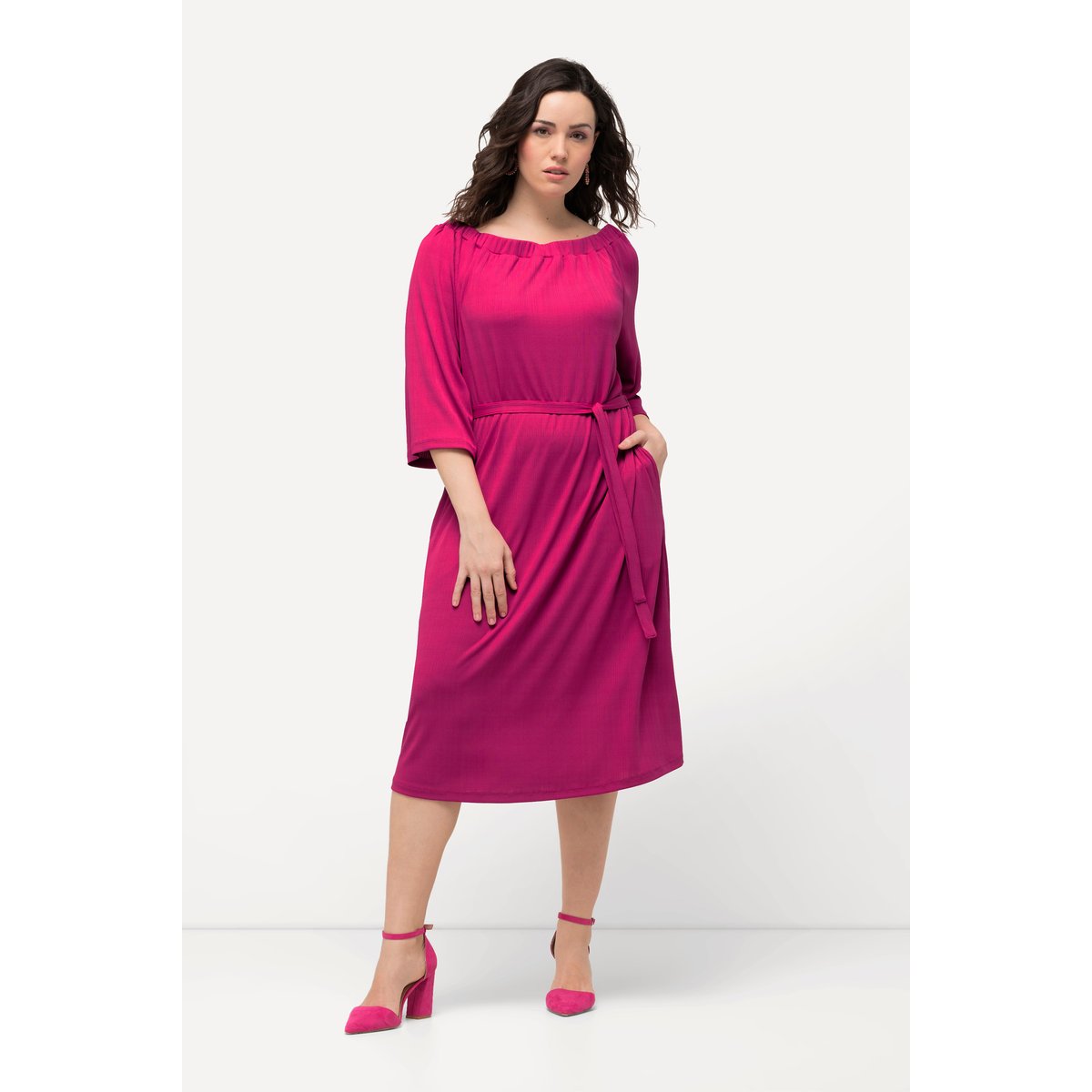 Robe midi en jersey texturé bruyère clair, ULLA POPKEN