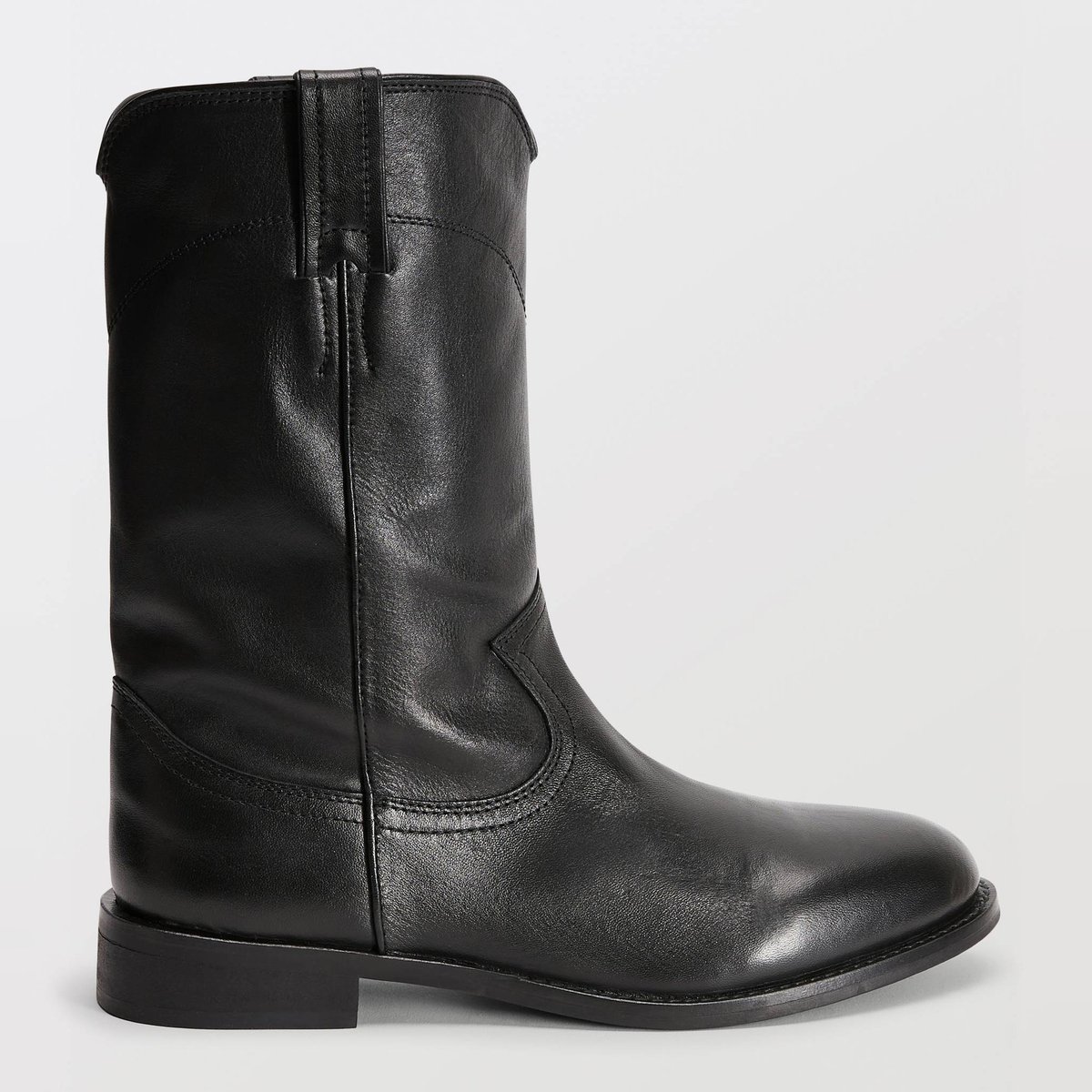 Bottes plates en cuir noir, MONOPRIX