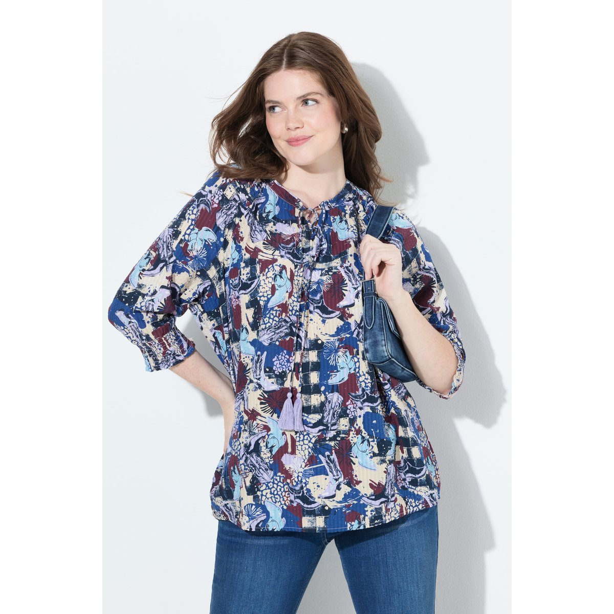 Blouse en cupro oversize, manches 3/4 mastic foncé, ULLA POPKEN