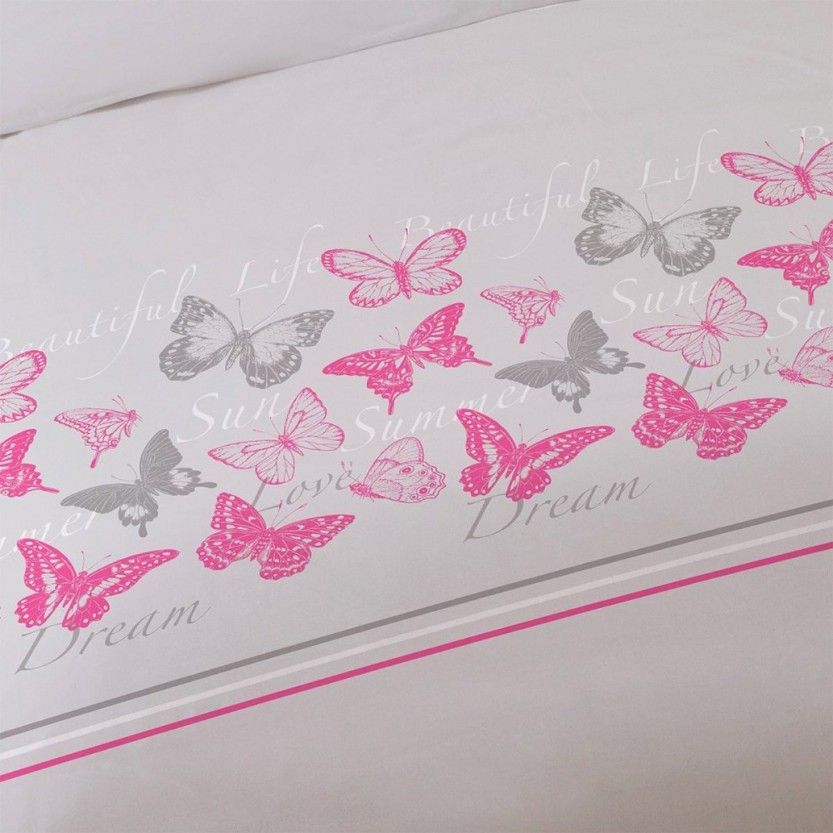 Housse de couette 240x220 Butterflies + 2 taies coton 57 fils gris, DECORATIE
